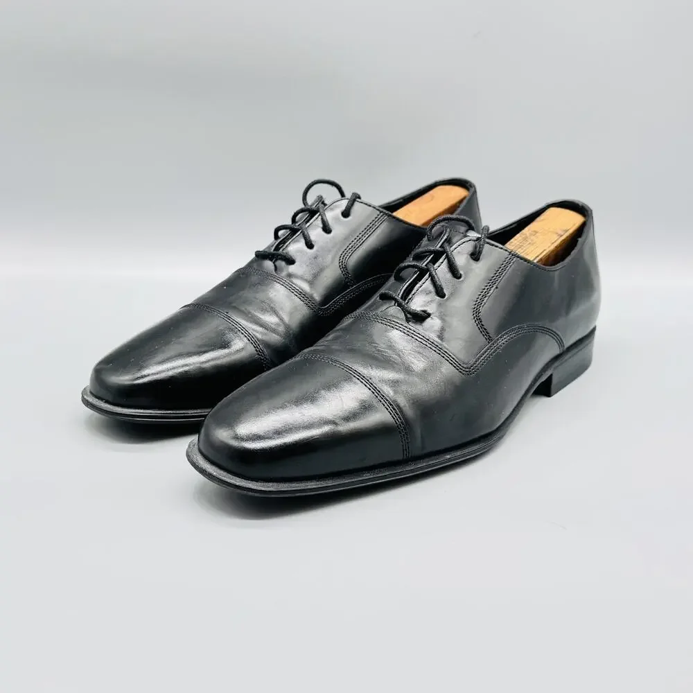 Cole Haan Shoes Mens 8.5 Black Leather Square Cap Toe Oxford Lace Up Dress